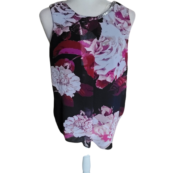Dressbarn sleeveless purple floral blouse top flowy small new with tags work - Picture 1 of 6
